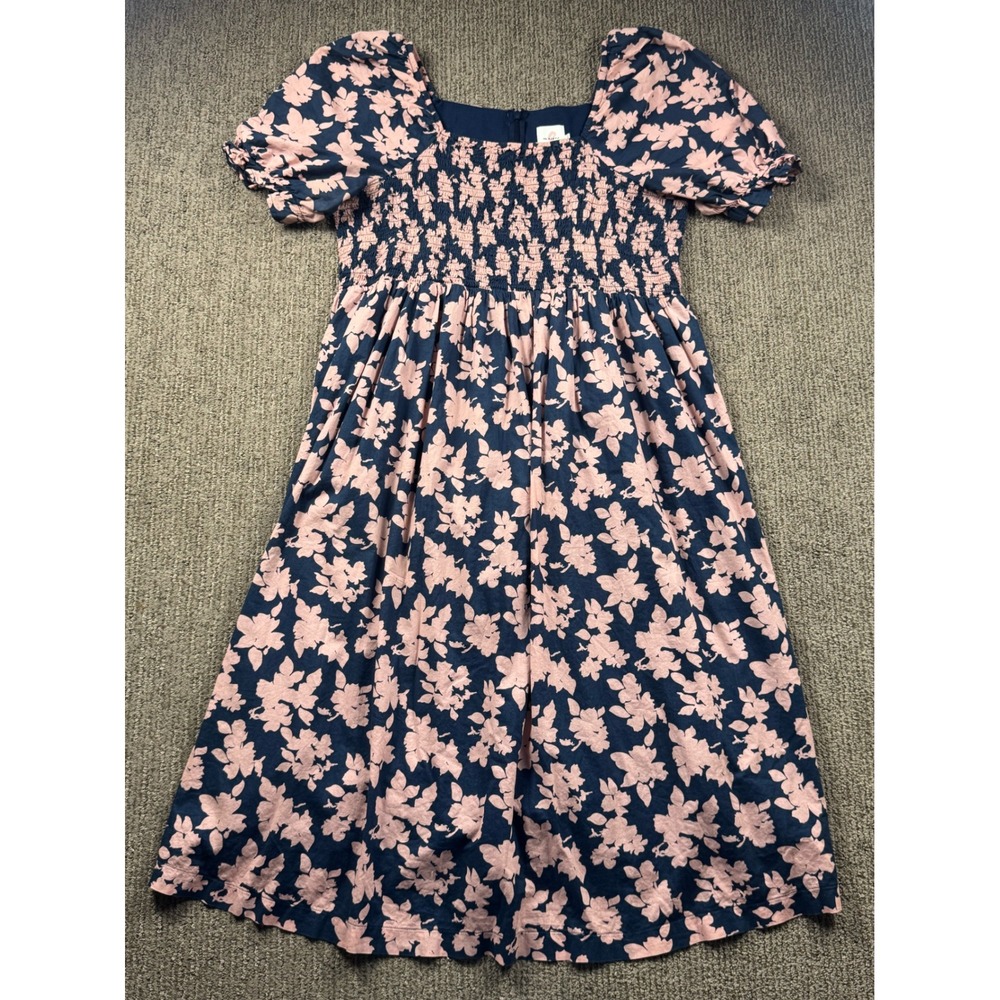 The Nines by Hatch Maternity Floral Smocked Midi Dres Womens XXL Blue Pink